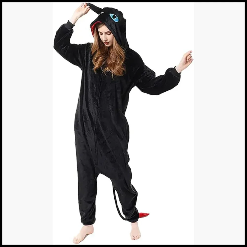 Flannel Dragon Onesie Costume Adult Pajamas Halloween Cosplay Sleepwear